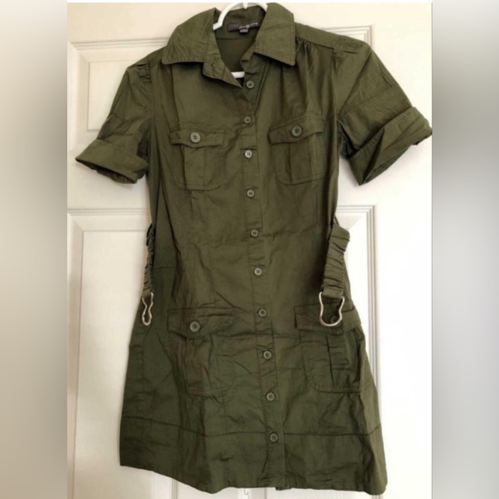 🫒 NEW Belted Green Short Sleeved Cotton Utility Dress